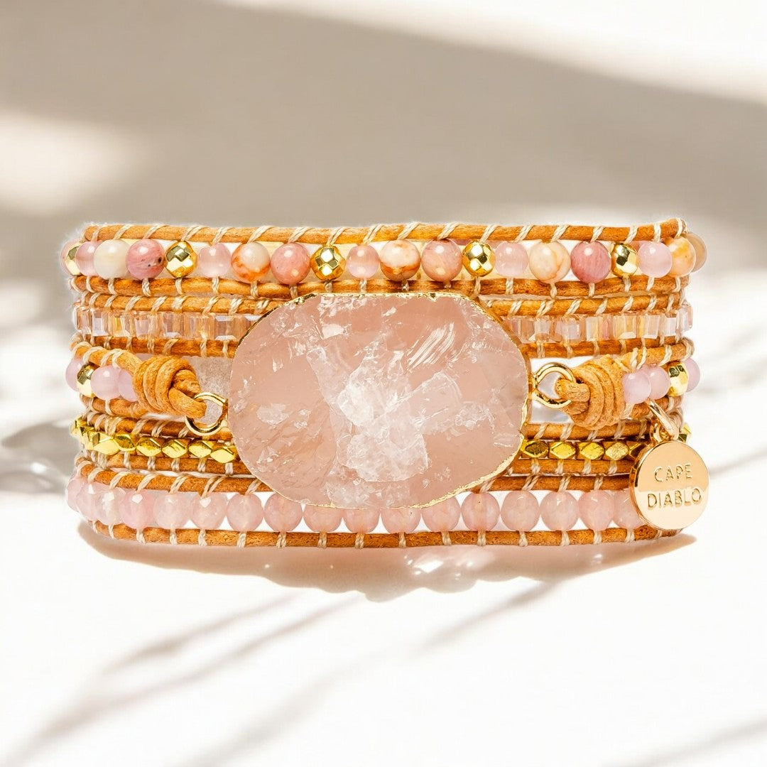 Pulseira de Quartzo Rosa Dourado