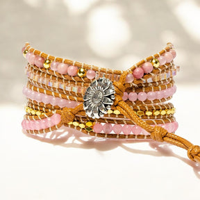 Pulseira de Quartzo Rosa Dourado