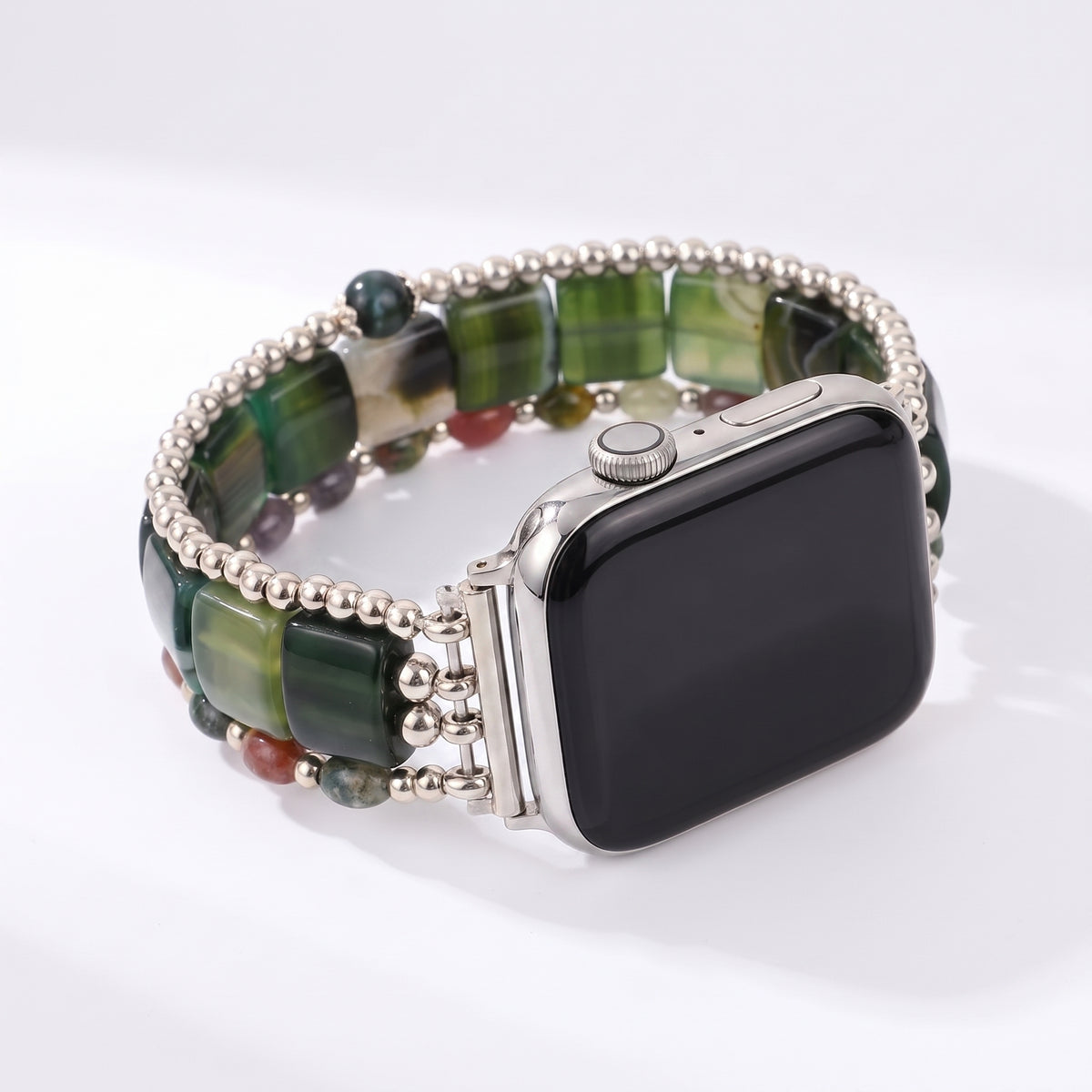 Bracelete elástica Wild Grace em ágata para Apple Watch, prateada
