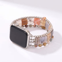 Bracelete elástica Wild Grace em ágata para Apple Watch, prateada