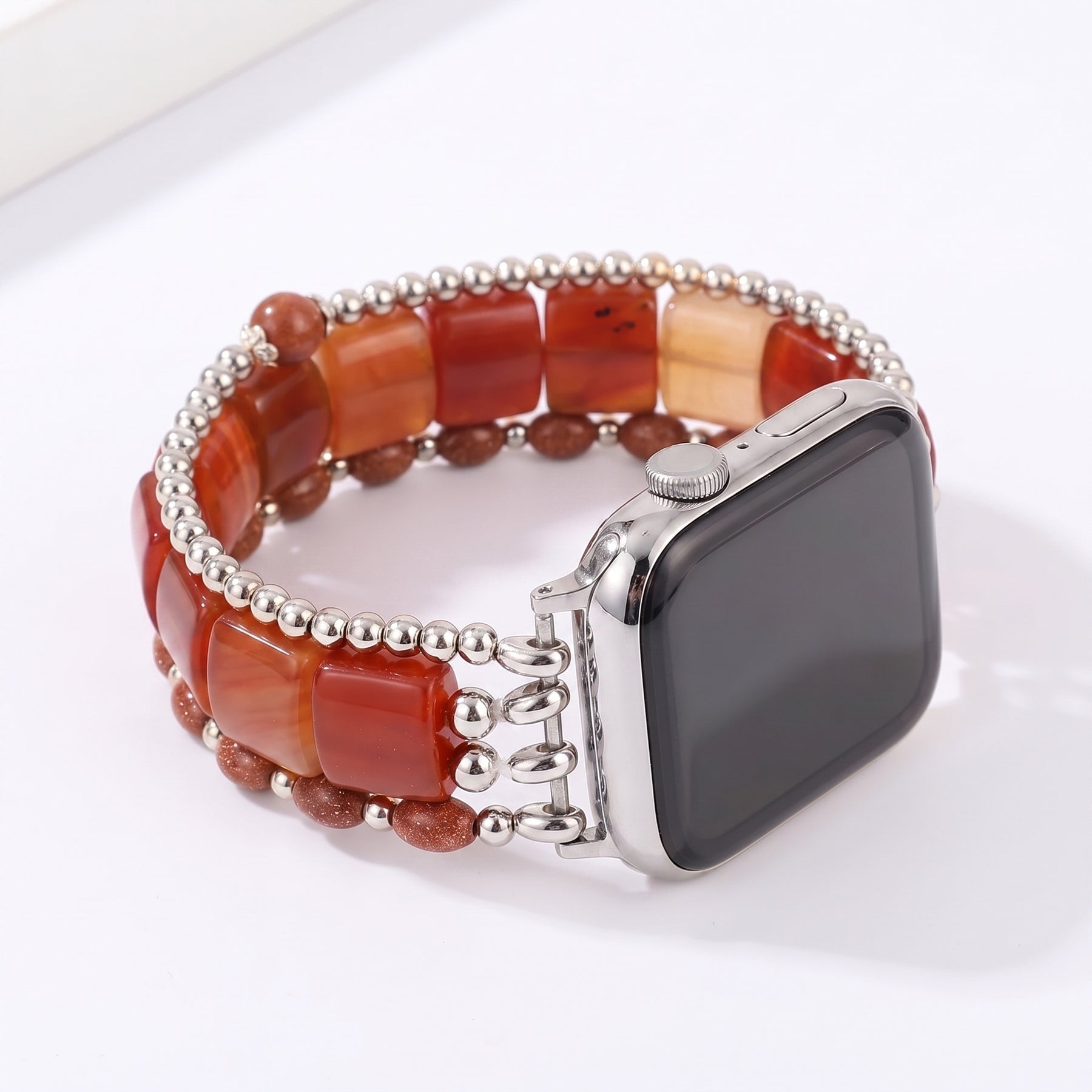 Bracelete elástica Wild Grace em ágata para Apple Watch, prateada