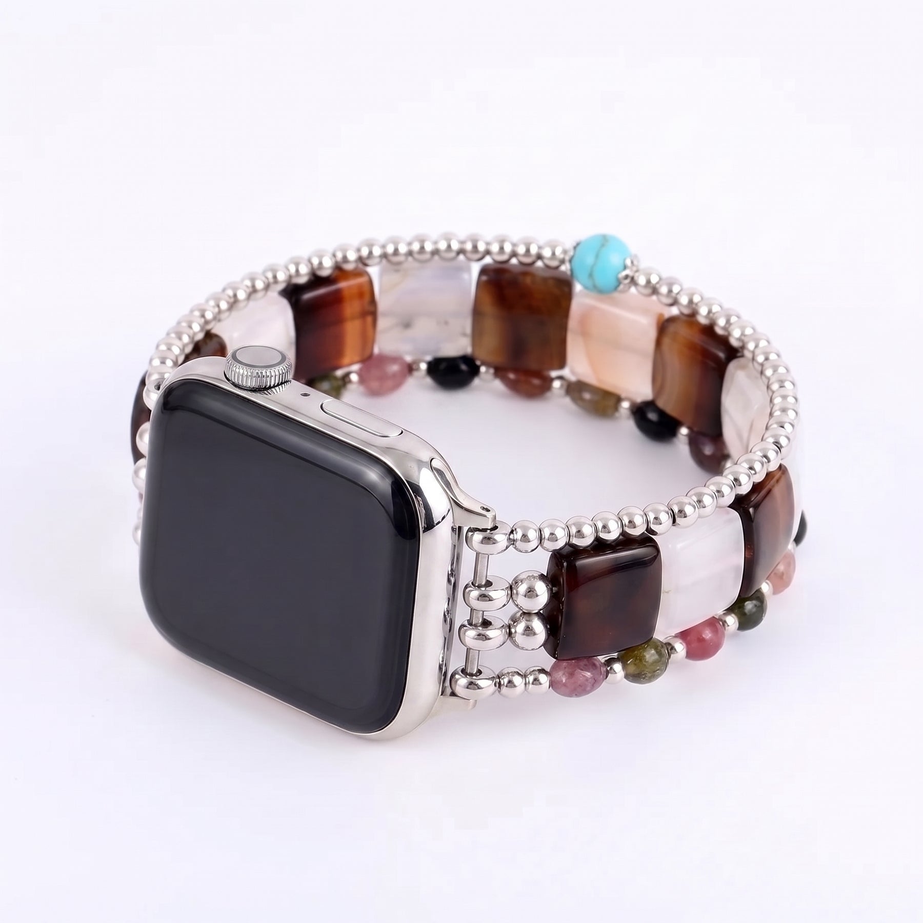 Bracelete elástica Wild Grace em ágata para Apple Watch, prateada