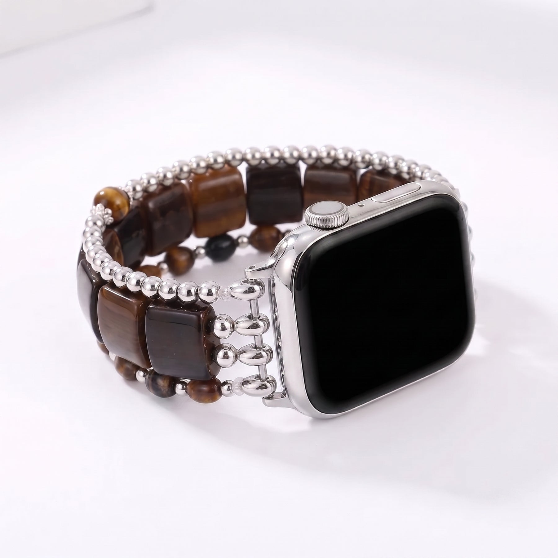 Bracelete elástica Wild Grace em ágata para Apple Watch, prateada