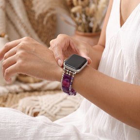Bracelete elástica para Apple Watch em cornalina Desert Flame, prateada