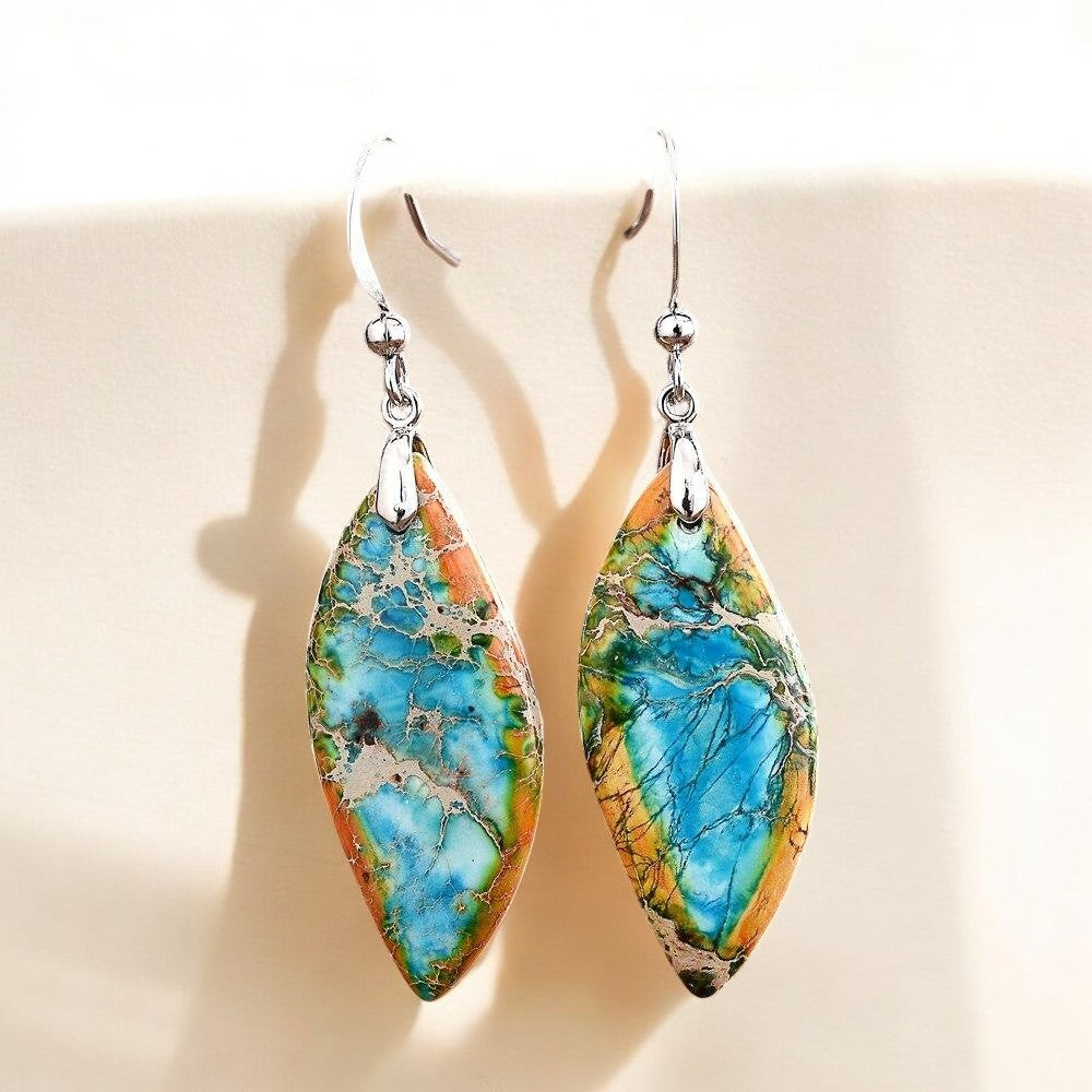 Brincos pendentes Jasper Leaf