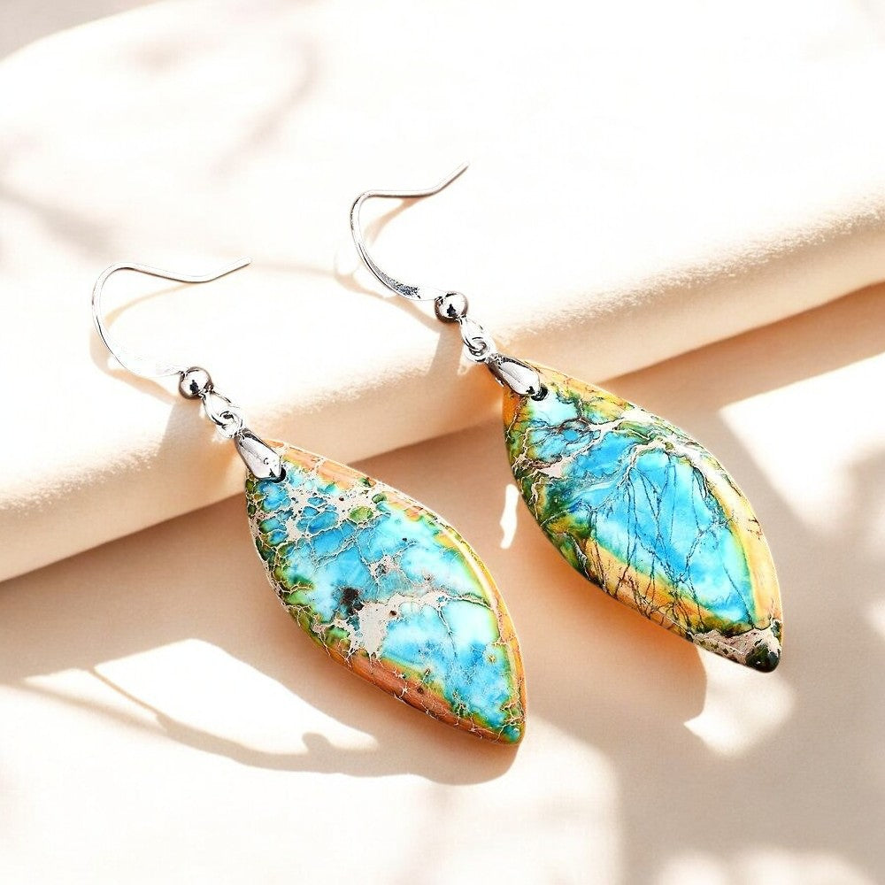 Brincos pendentes Jasper Leaf