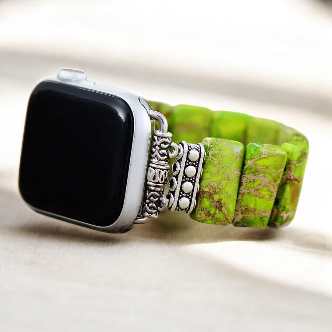 Pulseira elástica para Apple Watch em jaspe tibetano limão