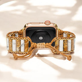 Correia Apple Watch em Howlite Jasper ligada
