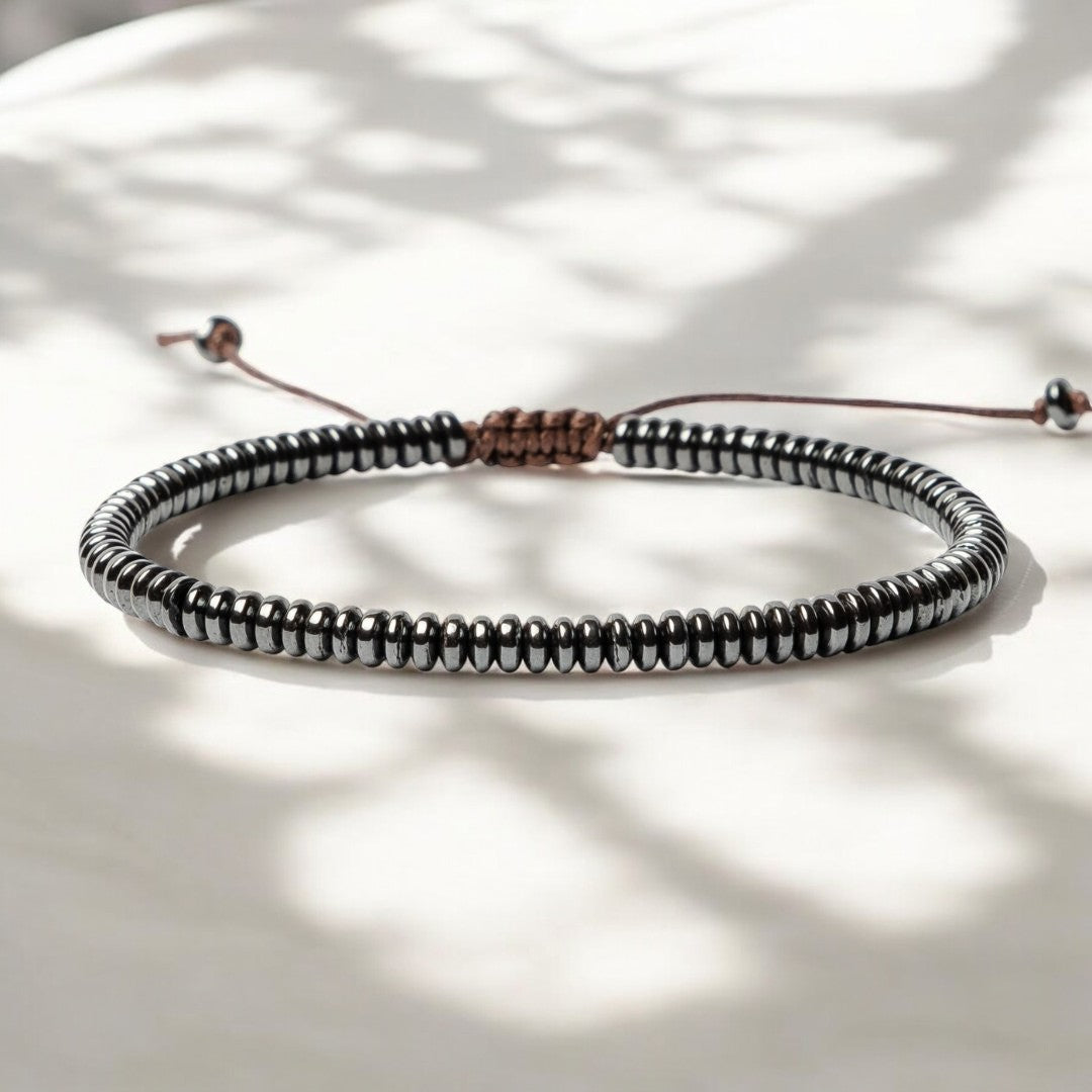 Pulseira masculina de pedra hematita