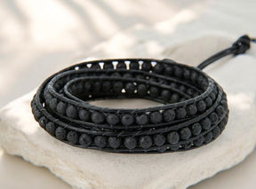 Pulseira Enrolada de Pedra de Lava para Homem