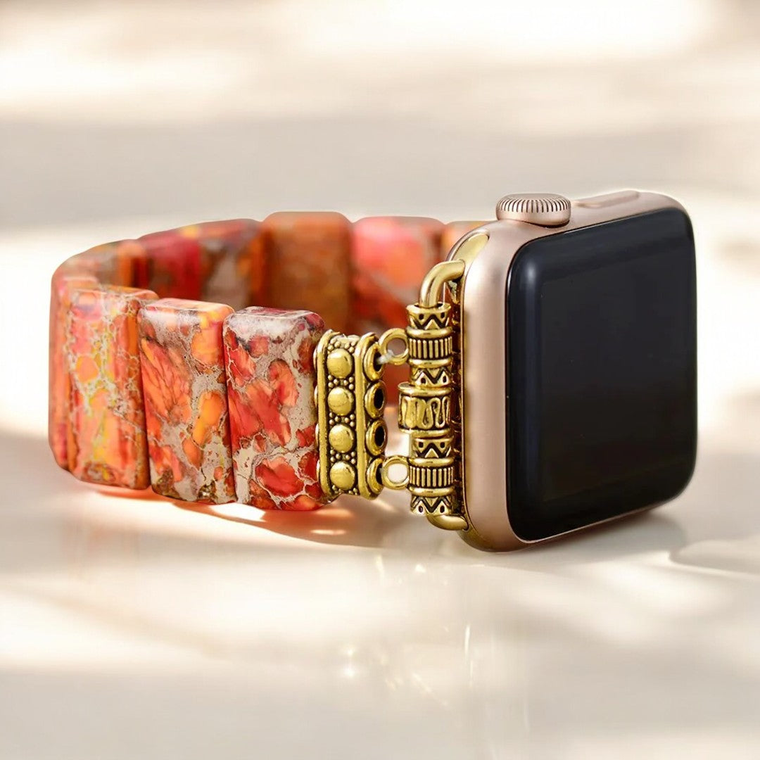 Pulseira elástica de abóbora tibetana em jaspe para Apple Watch
