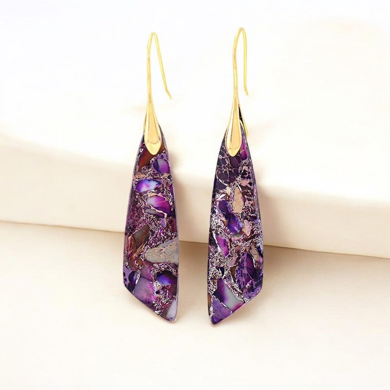 Brincos de Gancho em Jaspe Roxo
