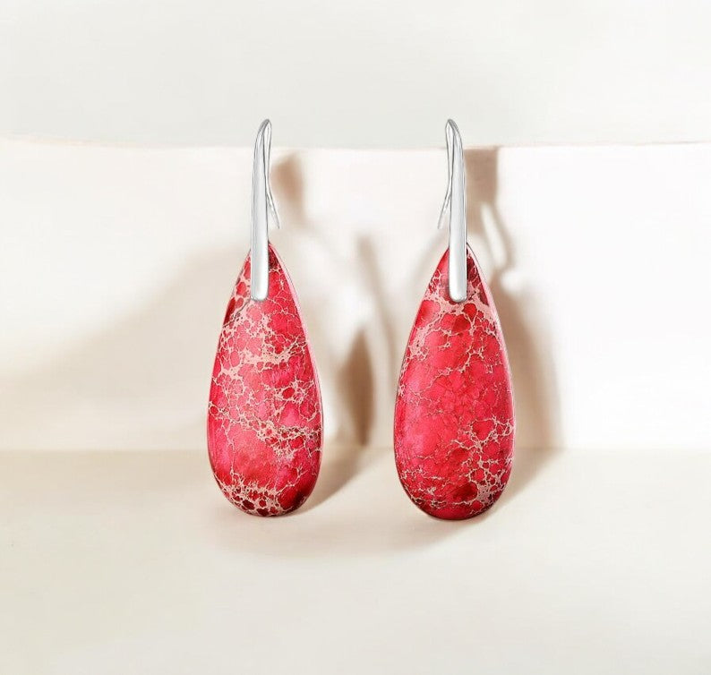 Brincos em forma de lágrima de Jaspe Imperial Vermelho