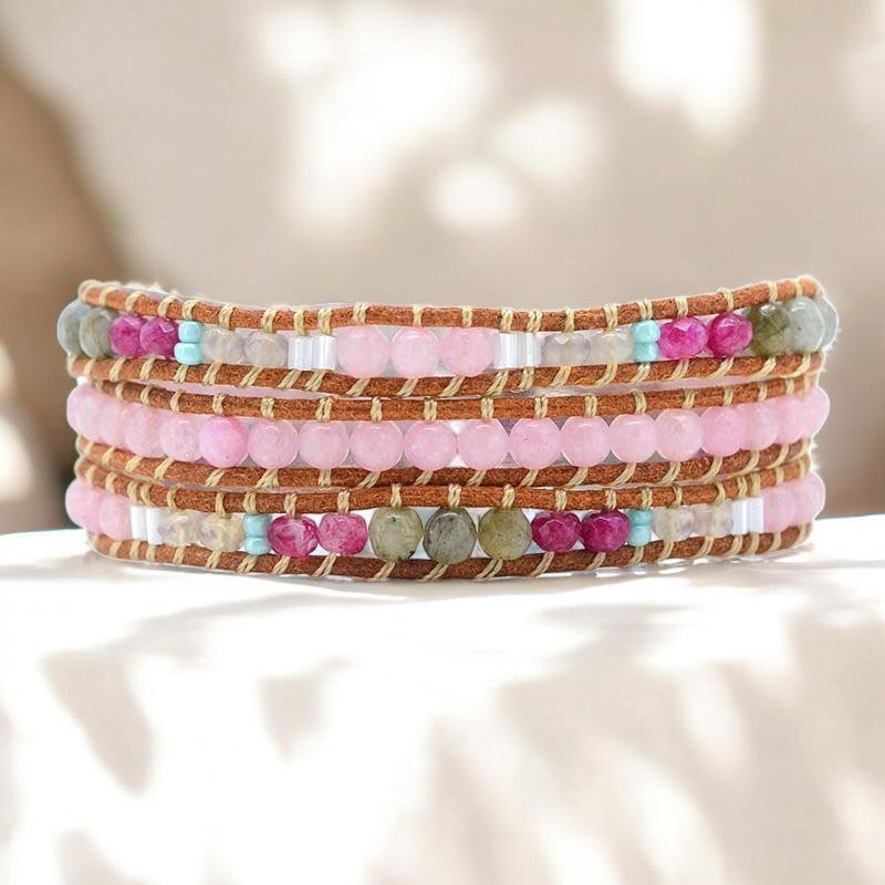 Pulseira Envolvente de Quartzo Rosa