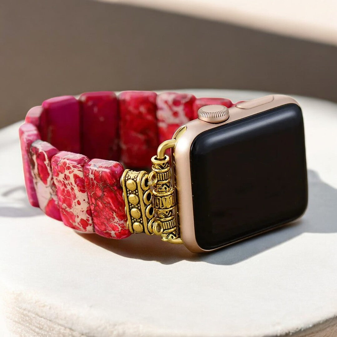 Pulseira elástica para Apple Watch em jaspe tibetano escarlate
