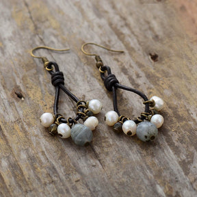 Pearls & Labradorite Leather Earrings - Cape Diablo